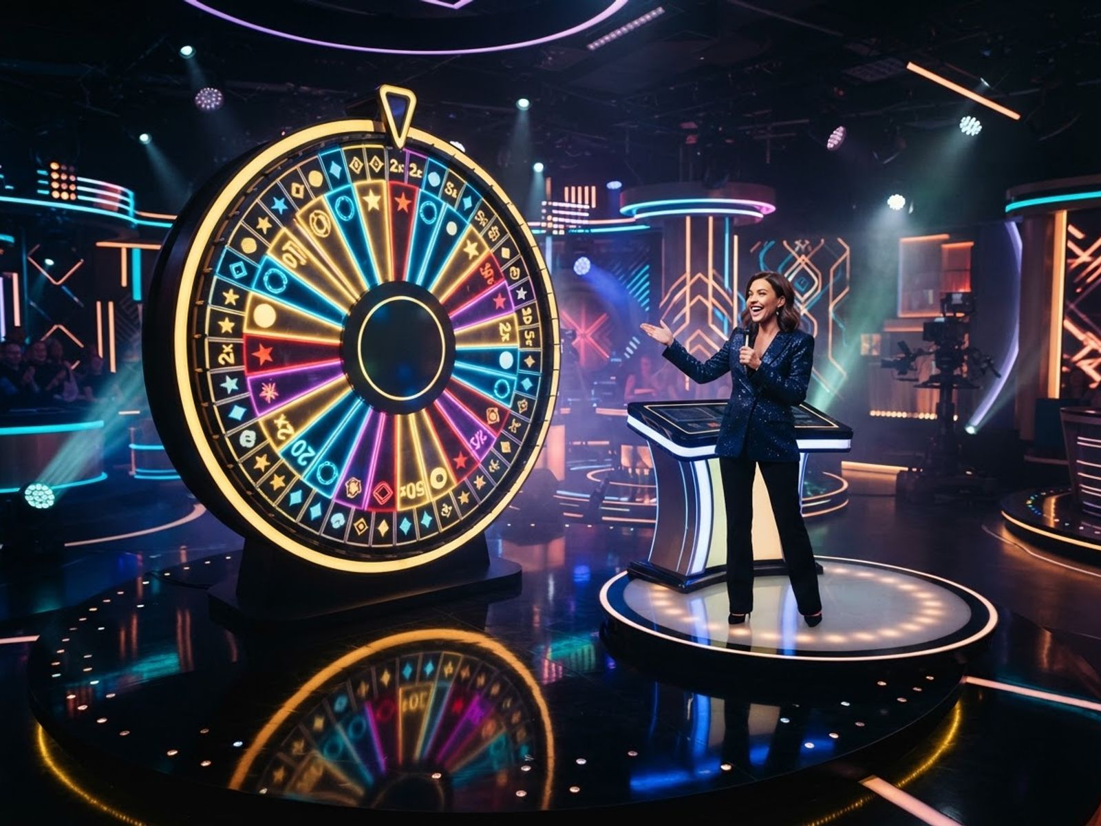 Live spilshow i et oplyst studie